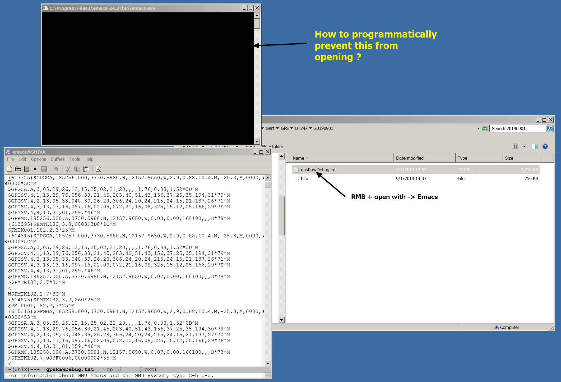 Launch Emacs in Windows file manager RMB extension open black terminal ...